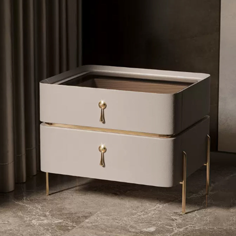 Drawer Storage Bed Nightstand Glam Bedside Cabinet for Bedroom Light Apricot 1 Piece Glass Clearhalo 'Bedroom Furniture' 'furn' 'furn_night_stand' 'Furniture' 'night_stand' 'Nightstands' 7566283