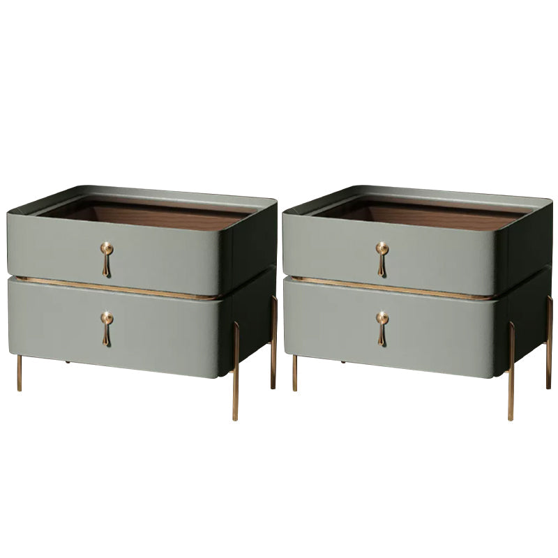 Drawer Storage Bed Nightstand Glam Bedside Cabinet for Bedroom Mint Green 2 Piece Set Glass Clearhalo 'Bedroom Furniture' 'furn' 'furn_night_stand' 'Furniture' 'night_stand' 'Nightstands' 7566285