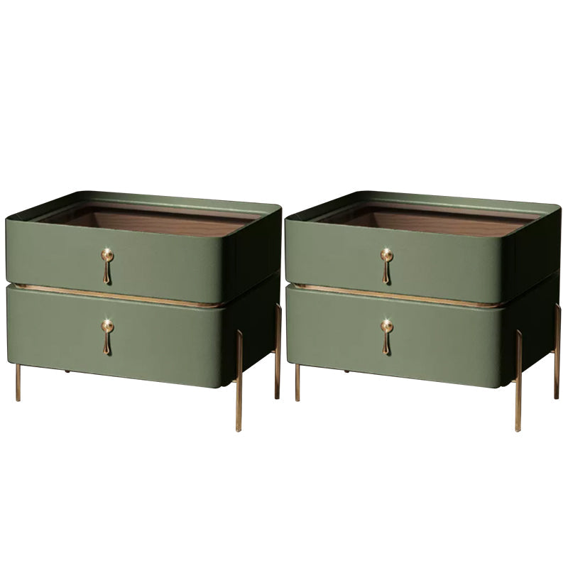 Drawer Storage Bed Nightstand Glam Bedside Cabinet for Bedroom Avocado Green 2 Piece Set Glass Clearhalo 'Bedroom Furniture' 'furn' 'furn_night_stand' 'Furniture' 'night_stand' 'Nightstands' 7566287