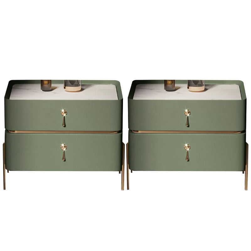 Drawer Storage Bed Nightstand Glam Bedside Cabinet for Bedroom Avocado Green 2 Piece Set Stone Clearhalo 'Bedroom Furniture' 'furn' 'furn_night_stand' 'Furniture' 'night_stand' 'Nightstands' 7566288