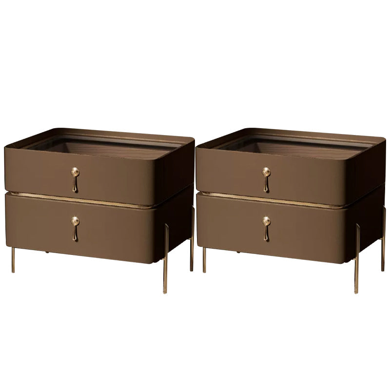 Drawer Storage Bed Nightstand Glam Bedside Cabinet for Bedroom Brown 2 Piece Set Glass Clearhalo 'Bedroom Furniture' 'furn' 'furn_night_stand' 'Furniture' 'night_stand' 'Nightstands' 7566289