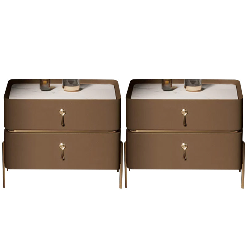 Drawer Storage Bed Nightstand Glam Bedside Cabinet for Bedroom Brown 2 Piece Set Stone Clearhalo 'Bedroom Furniture' 'furn' 'furn_night_stand' 'Furniture' 'night_stand' 'Nightstands' 7566290
