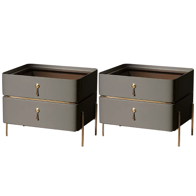 Drawer Storage Bed Nightstand Glam Bedside Cabinet for Bedroom Grey 2 Piece Set Glass Clearhalo 'Bedroom Furniture' 'furn' 'furn_night_stand' 'Furniture' 'night_stand' 'Nightstands' 7566291