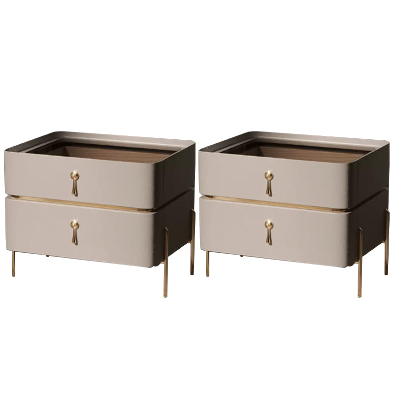 Drawer Storage Bed Nightstand Glam Bedside Cabinet for Bedroom Light Apricot 2 Piece Set Glass Clearhalo 'Bedroom Furniture' 'furn' 'furn_night_stand' 'Furniture' 'night_stand' 'Nightstands' 7566293