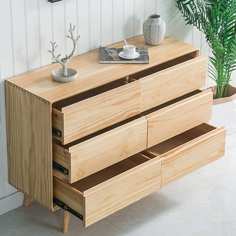 Traditional Horizontal Double Dresser Wood Storage 6 Drawers Dresser for Bedroom