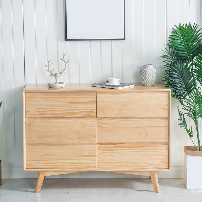 Traditional Horizontal Double Dresser Wood Storage 6 Drawers Dresser for Bedroom