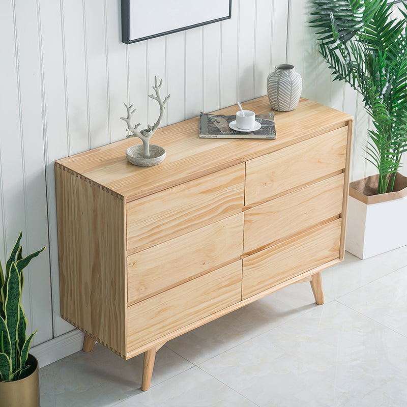 Traditional Horizontal Double Dresser Wood Storage 6 Drawers Dresser for Bedroom