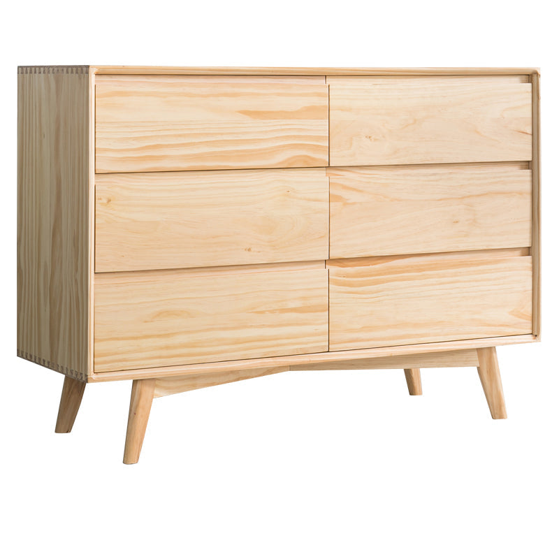Traditional Horizontal Double Dresser Wood Storage 6 Drawers Dresser for Bedroom