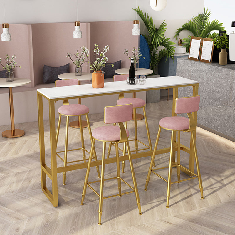 Glam Rectangle Bar Table Set 1/5 Pcs Metal Frame Bar Table with Upholstered Stools Table & Chair(s) 39.4"L x 15.7"W x 41.3"H Gold-Pink Clearhalo 'Bar Furniture' 'furn' 'furn_home_bar_bar_sets' 'Furniture' 'Home Bars & Bar Sets' 'home_bar_bar_sets' 'Kitchen & Dining Furniture' 7567668
