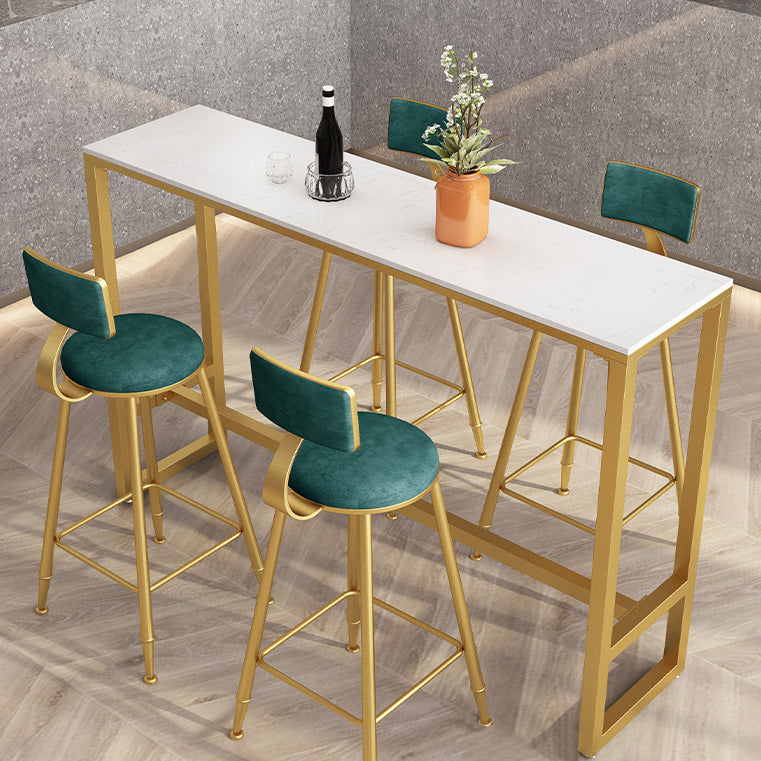 Glam Rectangle Bar Table Set 1/5 Pcs Metal Frame Bar Table with Upholstered Stools Table & Chair(s) 39.4"L x 15.7"W x 41.3"H Gold-Green Clearhalo 'Bar Furniture' 'furn' 'furn_home_bar_bar_sets' 'Furniture' 'Home Bars & Bar Sets' 'home_bar_bar_sets' 'Kitchen & Dining Furniture' 7567670