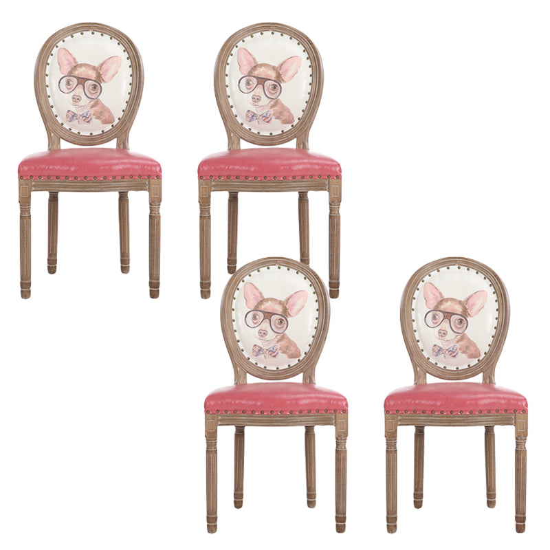 French Country Upholstered Armless Chair Home Solid Wood Dining Chair Pink 4 Piece Set Clearhalo 'Dining Chairs' 'Dining Tables & Seating' 'dining_chair' 'furn' 'furn_dining_chair' 'Furniture' 'Kitchen & Dining Furniture' 7567743