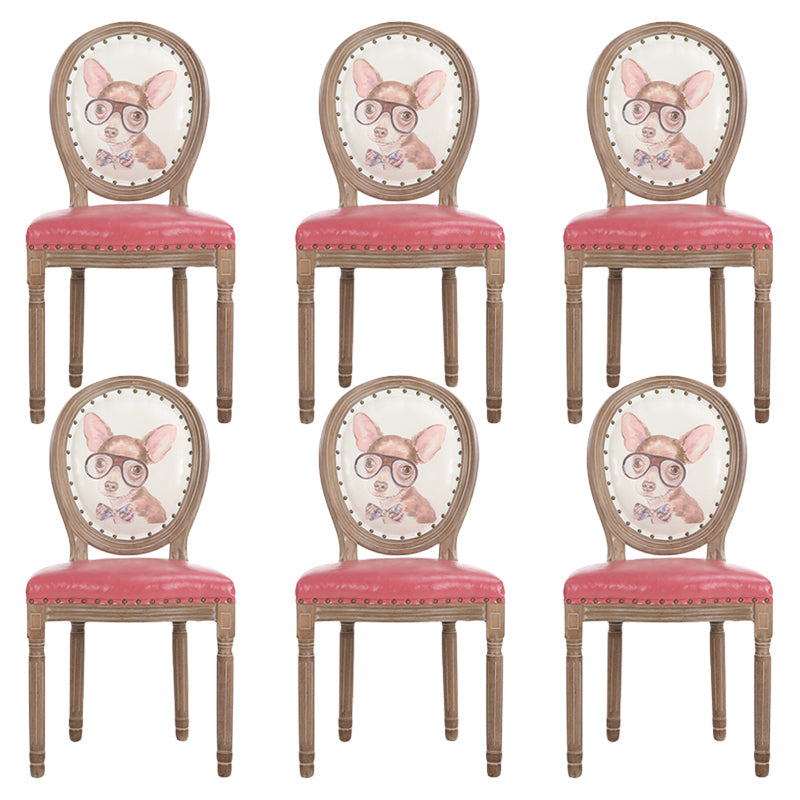 French Country Upholstered Armless Chair Home Solid Wood Dining Chair Pink 6 Piece Set Clearhalo 'Dining Chairs' 'Dining Tables & Seating' 'dining_chair' 'furn' 'furn_dining_chair' 'Furniture' 'Kitchen & Dining Furniture' 7567745