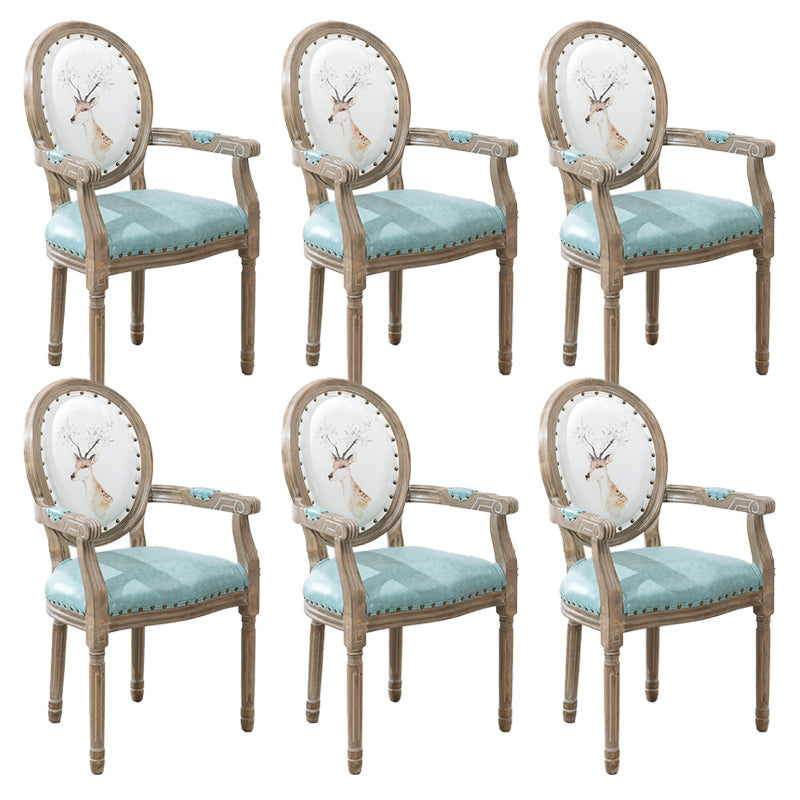 French Country Upholstered Armless Chair Home Solid Wood Dining Chair Green-White 6 Piece Set Clearhalo 'Dining Chairs' 'Dining Tables & Seating' 'dining_chair' 'furn' 'furn_dining_chair' 'Furniture' 'Kitchen & Dining Furniture' 7567827