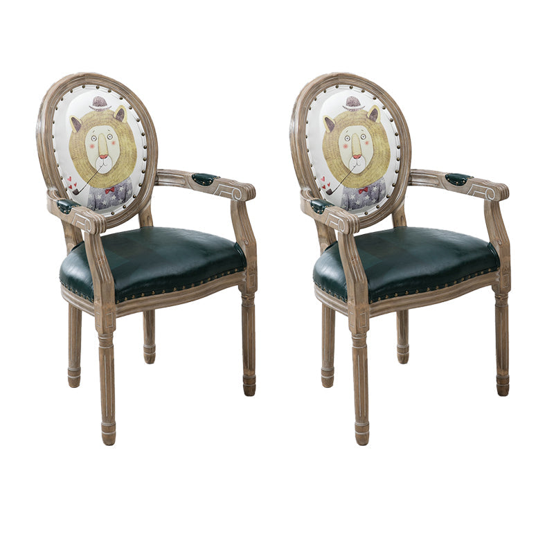 French Country Upholstered Armless Chair Home Solid Wood Dining Chair Green-Yellow 2 Piece Set Clearhalo 'Dining Chairs' 'Dining Tables & Seating' 'dining_chair' 'furn' 'furn_dining_chair' 'Furniture' 'Kitchen & Dining Furniture' 7567830