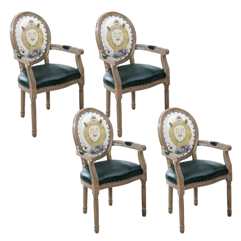 French Country Upholstered Armless Chair Home Solid Wood Dining Chair Green-Yellow 4 Piece Set Clearhalo 'Dining Chairs' 'Dining Tables & Seating' 'dining_chair' 'furn' 'furn_dining_chair' 'Furniture' 'Kitchen & Dining Furniture' 7567831