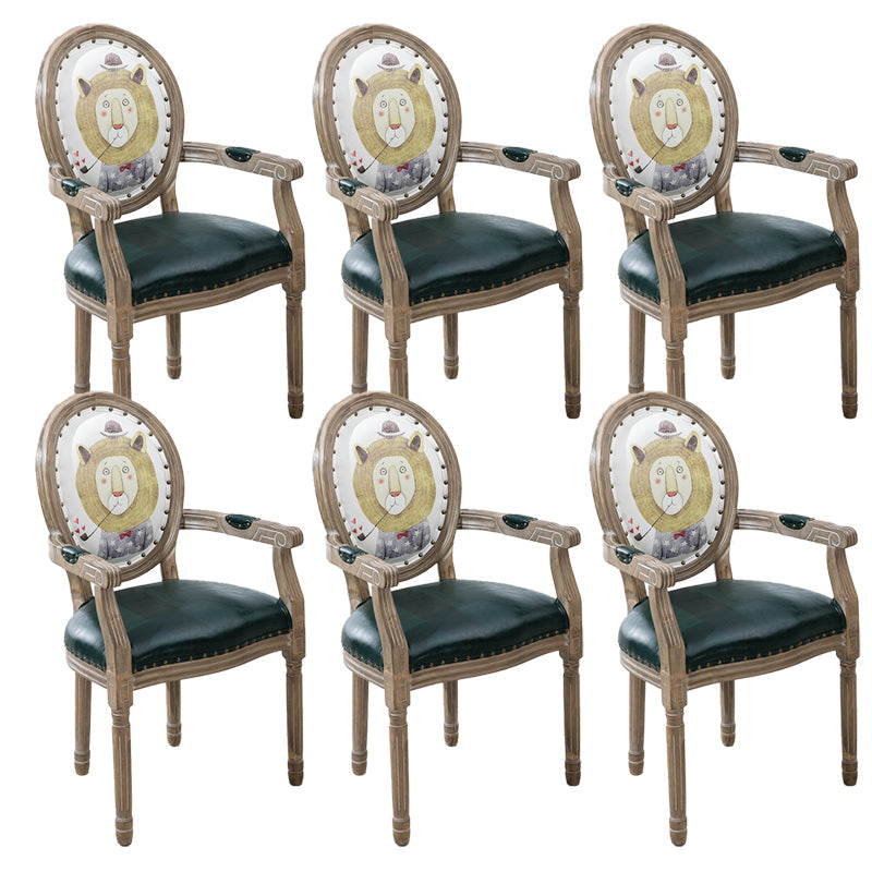 French Country Upholstered Armless Chair Home Solid Wood Dining Chair Green-Yellow 6 Piece Set Clearhalo 'Dining Chairs' 'Dining Tables & Seating' 'dining_chair' 'furn' 'furn_dining_chair' 'Furniture' 'Kitchen & Dining Furniture' 7567832