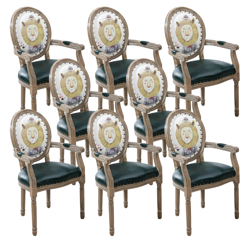 French Country Upholstered Armless Chair Home Solid Wood Dining Chair Green-Yellow 8 Piece Set Clearhalo 'Dining Chairs' 'Dining Tables & Seating' 'dining_chair' 'furn' 'furn_dining_chair' 'Furniture' 'Kitchen & Dining Furniture' 7567833