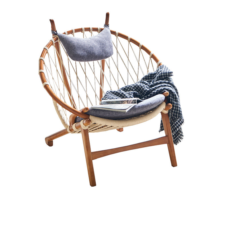 Scandinavian Papasan Chair Solid Color Wooden Papasan Chair for Living Room Nut-Brown Polyester Polyester Blend 1 Piece Clearhalo 'Accent Chairs' 'accent_chairs' 'Chairs & Seating' 'furn' 'furn_accent_chairs' 'Furniture' 'Living Room Furniture' 7567962