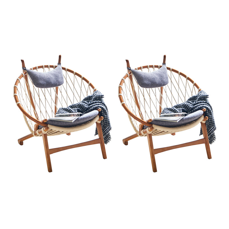 Scandinavian Papasan Chair Solid Color Wooden Papasan Chair for Living Room Nut-Brown Polyester Polyester Blend 2 Piece Set Clearhalo 'Accent Chairs' 'accent_chairs' 'Chairs & Seating' 'furn' 'furn_accent_chairs' 'Furniture' 'Living Room Furniture' 7567968