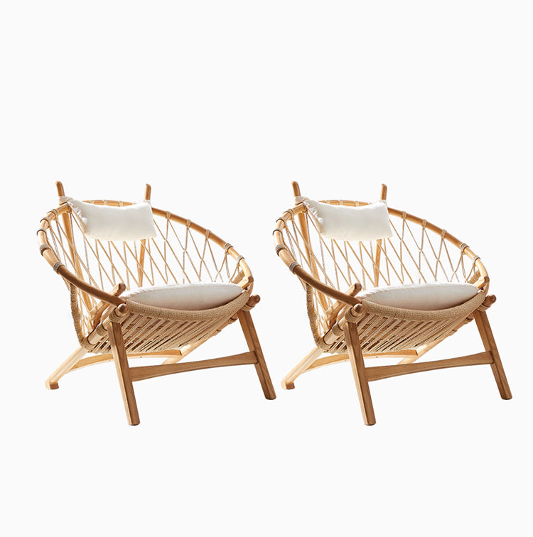 Scandinavian Papasan Chair Solid Color Wooden Papasan Chair for Living Room Natural Polyester Polyester Blend 2 Piece Set Clearhalo 'Accent Chairs' 'accent_chairs' 'Chairs & Seating' 'furn' 'furn_accent_chairs' 'Furniture' 'Living Room Furniture' 7567970