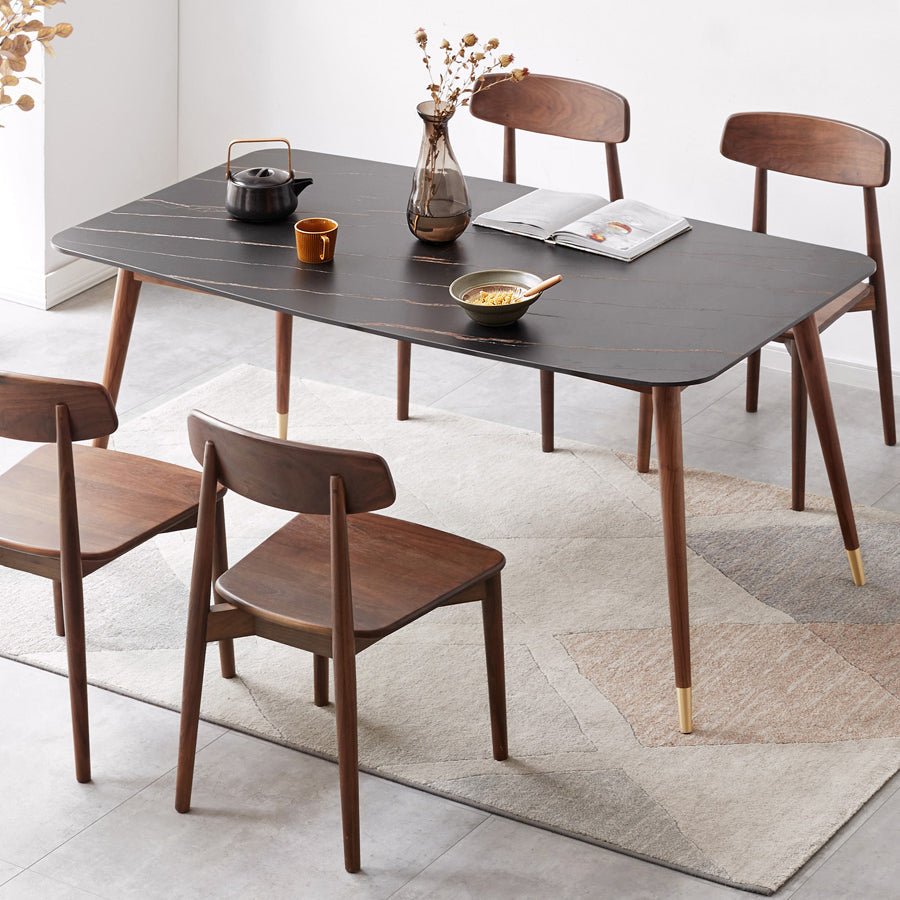 Mobili moderni di altezza standard Tavolo da pranzo a 4 gambe in legno massello da 5/7 pezzi con sedia