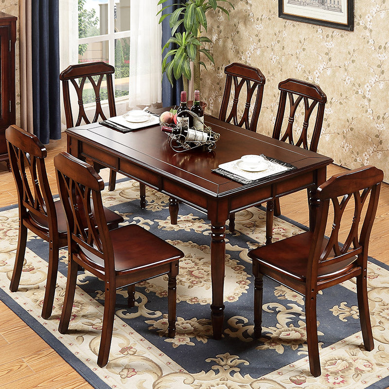 Set da sala da pranzo con sedia e tavolo da 7 pezzi Set da sala da pranzo in legno massello