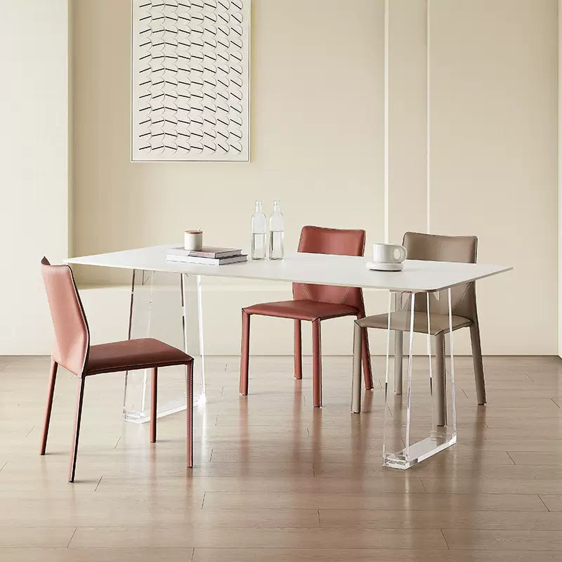 Nordic Style Side Chair Faux Leather Kitchen Dining Chair with Metal Frame (Set of 2)