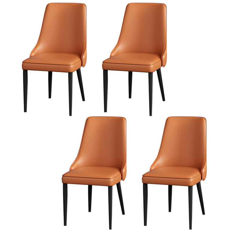Silla lateral simple moderna silla de comedor de cuero sintética con base de metal para dormitorio