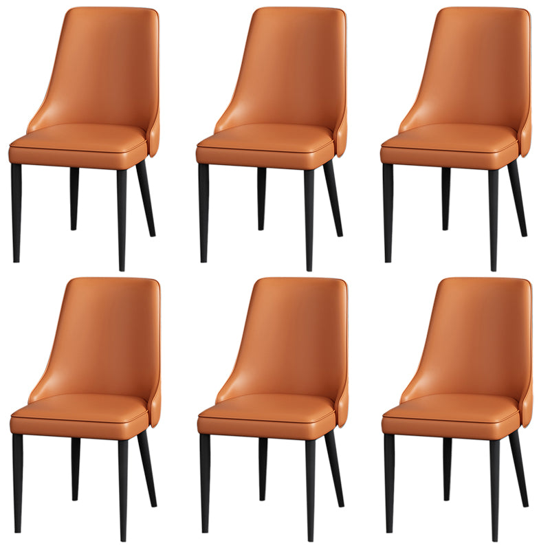Silla lateral simple moderna silla de comedor de cuero sintética con base de metal para dormitorio