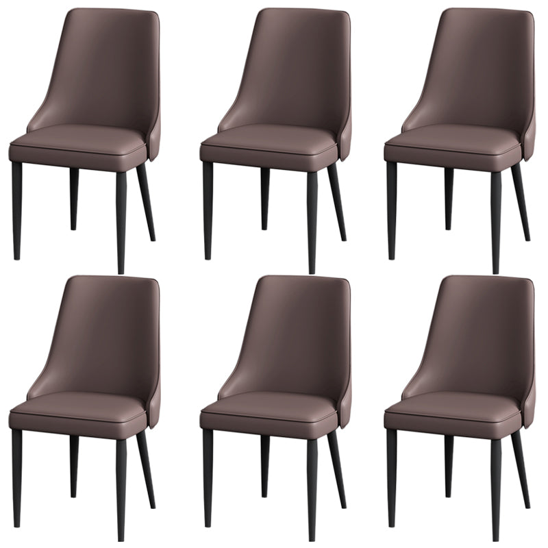 Silla lateral simple moderna silla de comedor de cuero sintética con base de metal para dormitorio