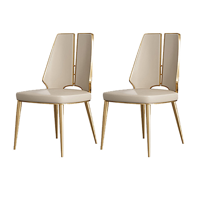 Faux Leather Armless Dining Chairs Glam Side Chairs with Metal Frame