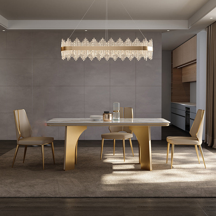 Faux Leather Armless Dining Chairs Glam Side Chairs with Metal Frame