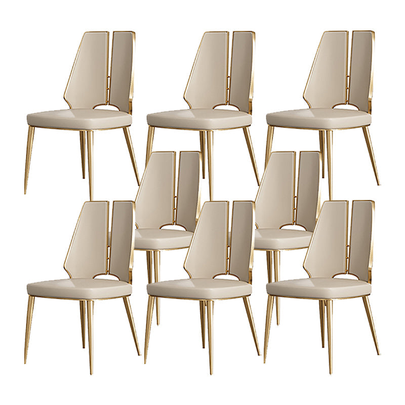 Faux Leather Armless Dining Chairs Glam Side Chairs with Metal Frame