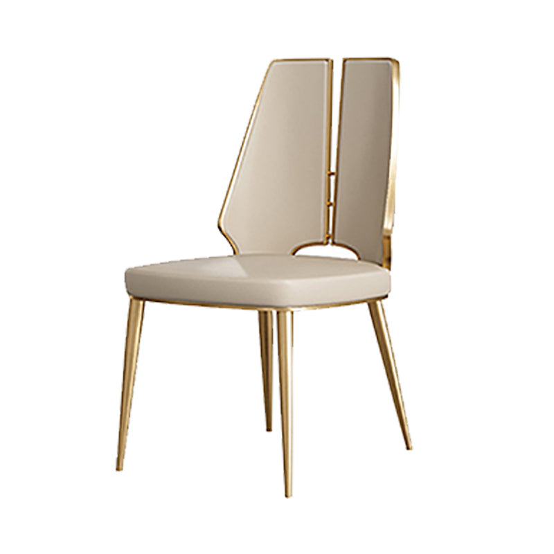 Faux Leather Armless Dining Chairs Glam Side Chairs with Metal Frame