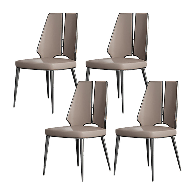 Faux Leather Armless Dining Chairs Glam Side Chairs with Metal Frame