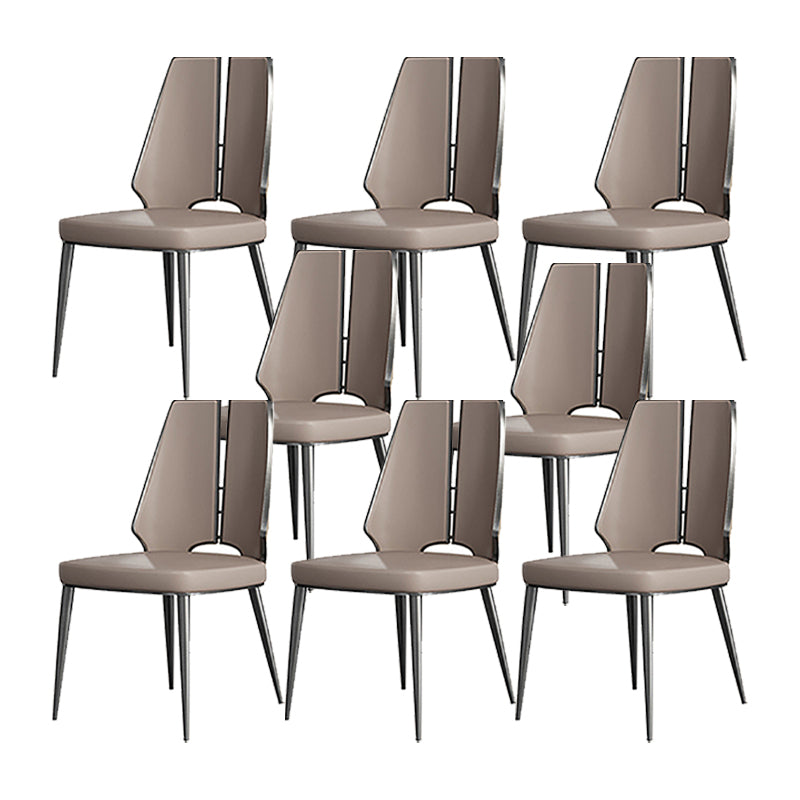 Faux Leather Armless Dining Chairs Glam Side Chairs with Metal Frame