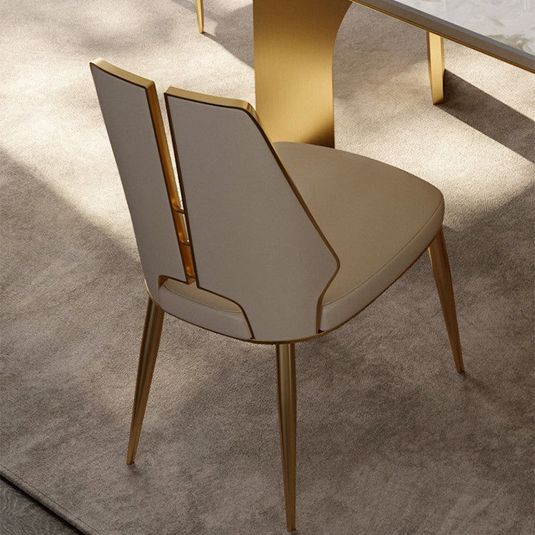 Faux Leather Armless Dining Chairs Glam Side Chairs with Metal Frame