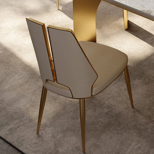 Sillas de comedor sin brazo de cuero sintética sillas laterales glamorosas con marco de metal