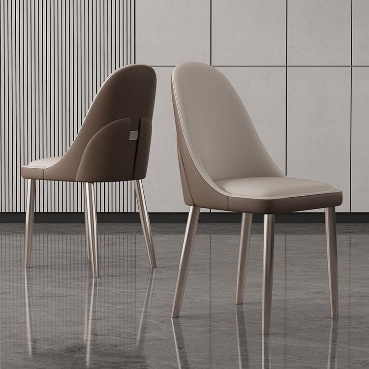 Sillas de comedor sin brazo de cuero sintética sillas laterales glamorosas con base de metal