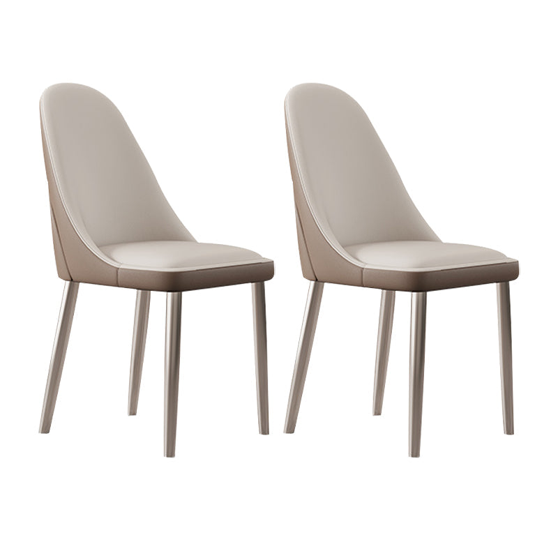 Sillas de comedor sin brazo de cuero sintética sillas laterales glamorosas con base de metal