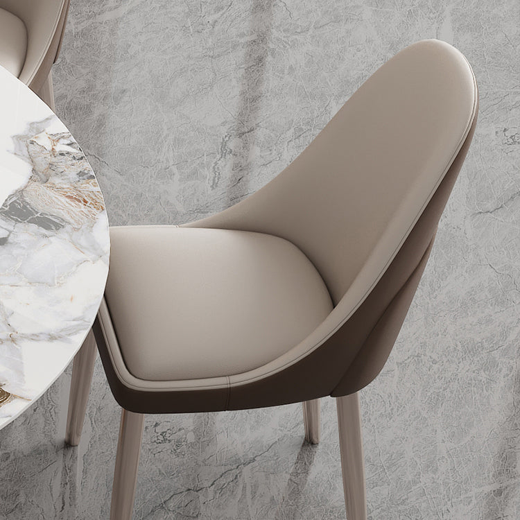 Sillas de comedor sin brazo de cuero sintética sillas laterales glamorosas con base de metal