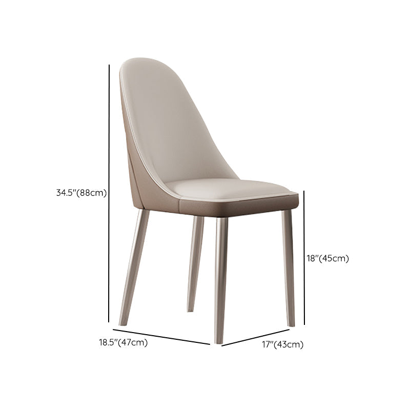 Sillas de comedor sin brazo de cuero sintética sillas laterales glamorosas con base de metal