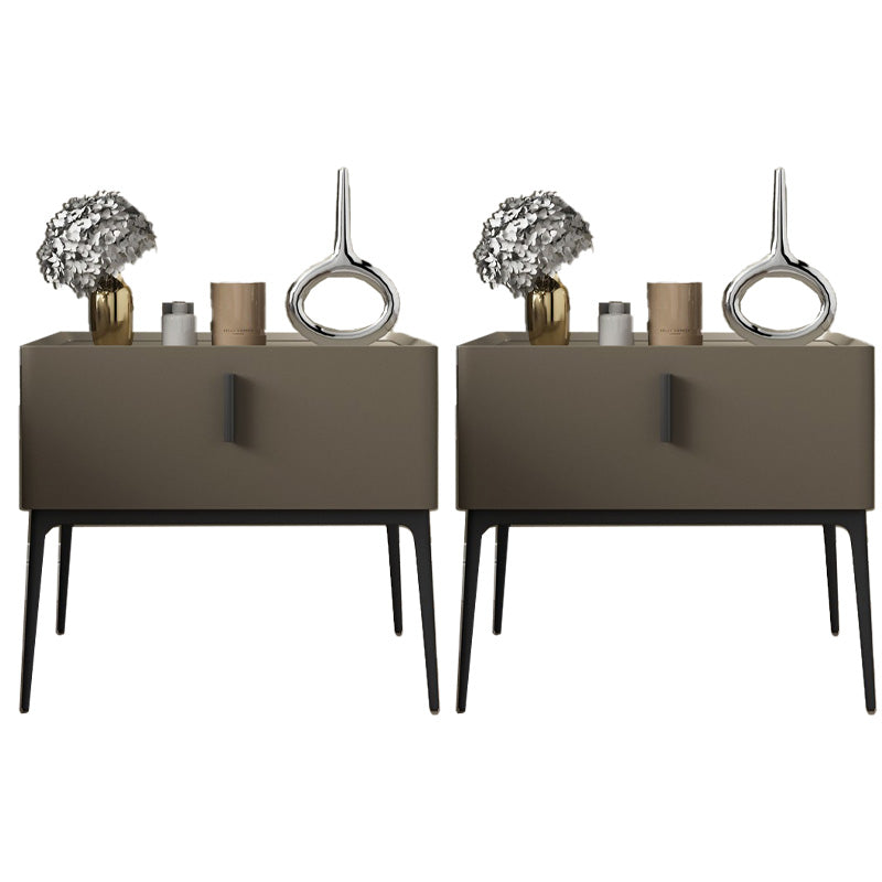 Leather Bed Nightstand Classic Glam Bedside Cabinet with Drawer