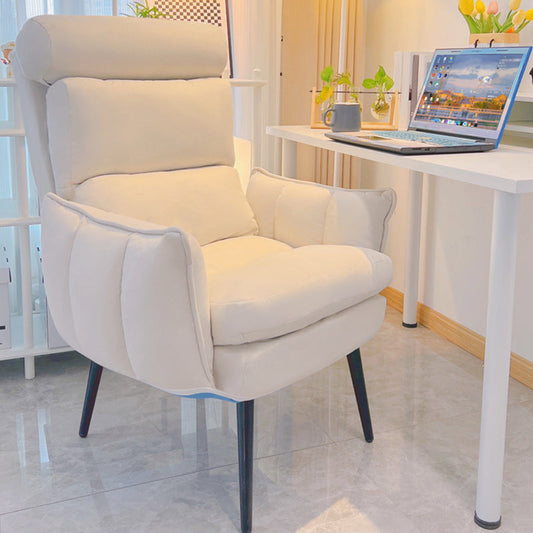 Modern Armless Office Chair Leather Desk Chair without Wheels Beige 1 Piece