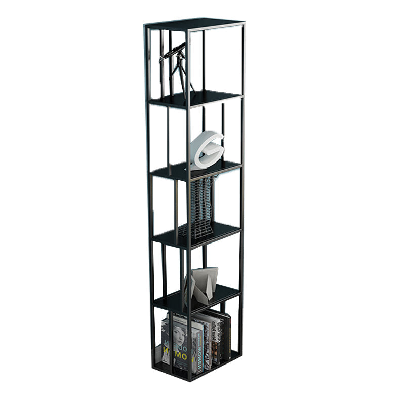 Glam Open Back Bookcase Standard Metal Bookshelf with Shelves 15.7"L x 9.8"W x 70.9"H Gloss Black Clearhalo 'Bookcases' 'furn' 'furn_bookcases' 'Furniture' 'Office Furniture' 7569980