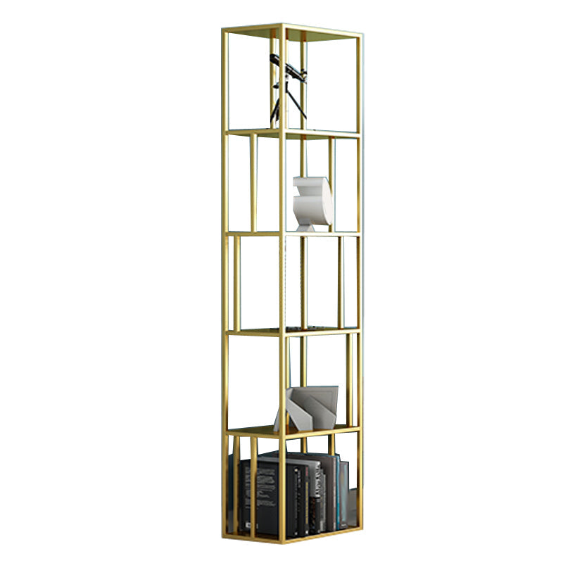 Glam Open Back Bookcase Standard Metal Bookshelf with Shelves 15.7"L x 9.8"W x 70.9"H Black-Gold Clearhalo 'Bookcases' 'furn' 'furn_bookcases' 'Furniture' 'Office Furniture' 7569982