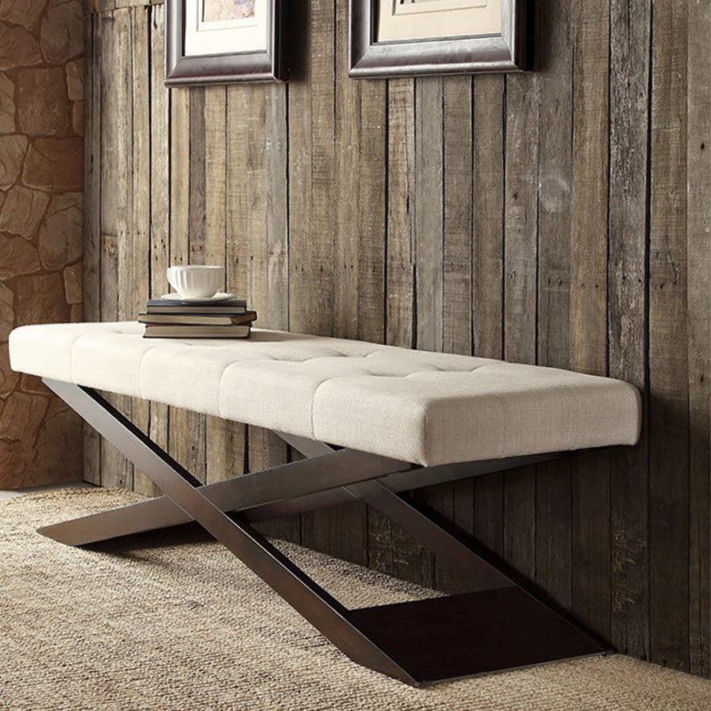 Glam Rectangle Seating Bench Cushioned Bedroom Bench with Metal Base