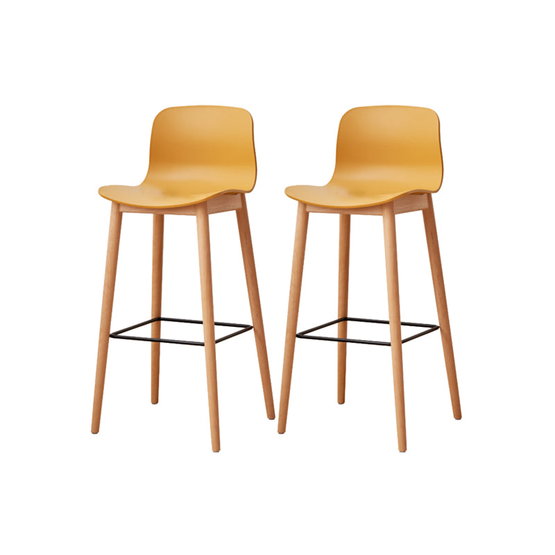Contemporary Plastic Armless Bar Stools with Solid Wood Base