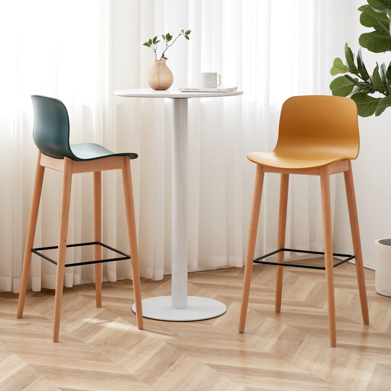Contemporary Plastic Armless Bar Stools with Solid Wood Base