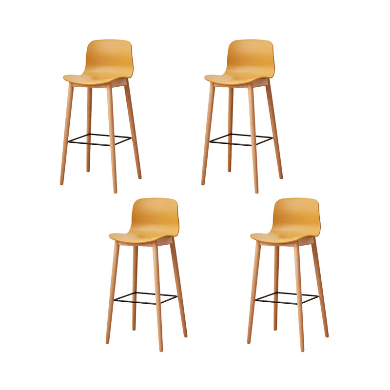 Contemporary Plastic Armless Bar Stools with Solid Wood Base